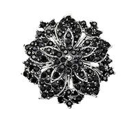 SANWOOD Cluster Rhinestones Round Blossom Flower Crystal Silver Plated Brooches Pin (Black)