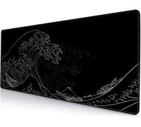 SANWUMIAN Large Gaming Mouse Pad Black, XXL Extended Keyboard Mouse Mat Desk Pad with Non-Slip Rubber Base and Stitched Edge for Home Office Work, 31.5x11.8inch, The Great Wave Off Kanagawa
