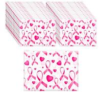Sanwuta 100 Pcs Breast Cancer Awareness Cosmetic Bags Gifts EVA Travel Pink Ribbon Design Heart Toiletry Makeup Bags for Women Cancer Survivor and Charity Party Gifts