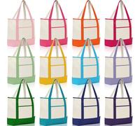 Sanwuta 12 Pack Canvas Tote Bag Bulk with Handles, Reusable Grocery Shopping Blank Tote Bags for Women Mom Beach Work School, Classic Color