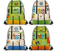 Sanwuta 12 Pcs Camping Party Favor Drawstring Bags Camper Happy Birthday Party Supplies Camping Goodie Bags for Camp Firelight VBS Birthday Gift Decoration