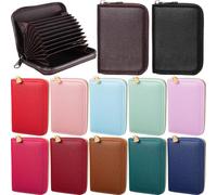 Sanwuta 12 Pcs RFID Blocking PU Leather Wallet Zipper Credit Card Wallet Small Business Accordion Card Cases Holder ID Hard Case for Women Men, Multicolor, 11 Pockets, Stylish Colors