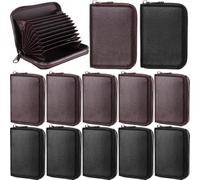 Sanwuta 12 Pcs RFID Blocking PU Leather Wallet Zipper Credit Card Wallet Small Business Accordion Card Cases Holder ID Hard Case for Women Men, Multicolor, 11 Pockets, Classic Colors