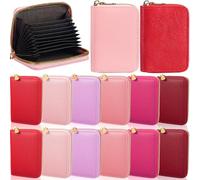 Sanwuta 12 Pcs RFID Blocking PU Leather Wallet Zipper Credit Card Wallet Small Business Accordion Card Cases Holder ID Hard Case for Women Men, Multicolor, 11 Pockets, Fashion Colors, 4.25 x 3.15 x