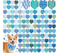 Sanwuta 120 Pcs Blue Paw Print Dog Bandanas Bulk Animal Footprint Bandanas for Dogs Triangle Kerchief Bib Scarf Set for Pet Costume Photo Props Daily Accessories