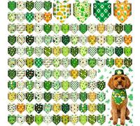 Sanwuta 120 Pcs St. Patrick's Day Dog Bandanas Bulk with Sayings Dog Bandanas Triangle Scarf Puppy Bibs Pet Costume Adjustable Cat Outfit Washable Bids Kerchief for Small Medium Pet