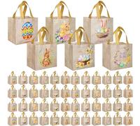 Sanwuta 150 Pcs Easter Gift Bags Easter Reusable Treat Non Woven Baskets Bunny Tote Bags with Handle for Goodie Hunt