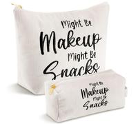 Sanwuta 2 Pcs Friendship Makeup Bag for Women Funny Quote Might Be Makeup Might Be Snacks Cosmetic Pouch Travel Toiletry Organizer Zipper Corduroy Bag Birthday Friendship Gifts for Women