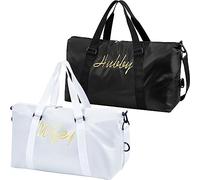 Sanwuta 2 Pcs Mr Mrs Duffel Travel Bag Set Wedding Honeymoon Gift for Bride Groom Weekender Gym Tote Bridal Shower Gifts, black, white, Wifey Hubby