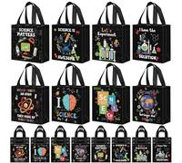 Sanwuta 24 Pcs Science Party Favor Bags Goodie Gift Treat Bag with Handles for Kids Students Party Supplies (Black)