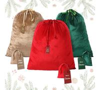 Sanwuta 3 Pcs Christmas Velvet Bags with Drawstring Large Santa Sack with Tag and 3 Pcs Velvet Jewelry Pouches Fabric Cloth Candy Gift Bags for Christmas Candy Gifts Xmas Wedding Party Birthday