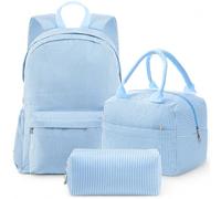 Sanwuta 3 Pcs Striped Seersucker Backpack Set Preppy