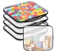 Sanwuta 4 Pcs Clear Hard Zipper Case with Handle Office Storage Cases Hard Plastic Pouches Transparent Bins for Toys, Snacks, Cosmetics, Building Blocks, Puzzles(13.8 x 11.8 x 2 Inches,Black)