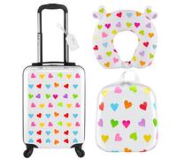 Sanwuta 4 Pcs Kids Luggage Set Backpack Travel Rolling Suitcase U-shape Pillow Christmas Children Gift for Girls Boys, White, 17 Inch, Heart Style