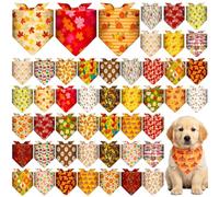 Sanwuta 48 Pcs Autumn Dog Bandanas Bulk Fall Thanksgiving Pet Scarves Washable Polyester Doggy Bibs Pumpkin Maple Leaf Pattern Neckerchief for Small Medium Large Dogs