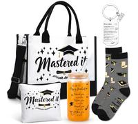 Sanwuta 5 Pcs Masters Degree Graduation Gifts Set Her Believed Could So She Mastered It Class of 2026 Congrats Grad Gifts Include Tote Makeup Bag Sock Glass Cup Keychain for Women Mastered(You Are)