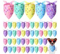 Sanwuta 50 Pieces Birthday Dog Bandanas Bulk Donut Confetti Bandanas for Dogs Triangle Kerchief Bib Scarf for Puppy Small Medium Large Pets Costume Accessories