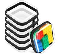 Sanwuta 6 Pcs Clear Hard Zipper Case Hard Plastic Zipper Pouches Makeup Bag Pencil Pouches Transparent Cases for Snacks Plastic Storage Organizer Box for Travel, Black, 5 x 5 x 2 Inch, Clear