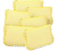 Sanwuta 6 Pcs Seersucker Cosmetic Bag Bulk Striped Ruffle Makeup Bag for Women with Zipper Cute Travel Toiletry Organizer Preppy Storage Pouch for Wedding Embroidery Bridesmaid Gifts, Yellow, 8.6 x