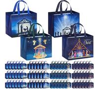 Sanwuta 72 Pcs Christmas Nativity Gifts Bags Bulk Large Tote Treat Bags with Handles Christian Religious Reusable Non Woven Gifts Pocket for O Holy Night Xmas Jesus Wrapping 12.8 x 9.8 x 6.7 in