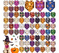 Sanwuta 72 Pcs Dog Bandana Bulk Washable Puppy Triangle Scarfs Cat Bandanas Adjustable Soft Cute Pet Triangle Bibs Accessories for Small Medium Dogs Cats Pets Costume(Halloween)