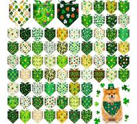 Sanwuta 72 Pcs St Patricks Day Dog Bandana Bulk Washable Puppy Triangle Scarfs Irish Cat Bandanas Adjustable Soft Shamrocks Pet Triangle Bibs Accessories for Small Medium Dogs Cats Pets Costume
