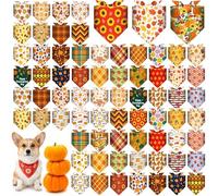 Sanwuta 72 Pcs Thanksgiving Dog Bandana Bulk Washable Puppy Triangle Scarfs Thanksgiving Cat Bandanas Adjustable Soft Fall Pet Triangle Bibs Accessories for Small Medium Dogs Cats Pets Costume