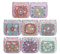 Sanwuta 8 Pcs Mandala DIY Diamond Painting Coin Purse Holder Makeup Bags Bulk Cosmetic Wallet Diamond Painting Kits Pocket