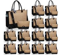Sanwuta Burlap Tote Bags Bulk Jute Tote Bag with Handles Burlap Gift for Women Travel Beach Shopping Bridesmaid DIY Gift, Brown, Black