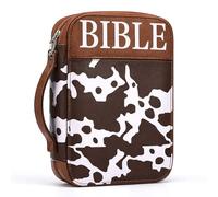 Sanwuta Leather Large Bible Cover Cow Print Bible Cover Bag with Handle Protective Case & Organizer Carrying Book Case Church Bag for Men Women Christmas Religious Gifts