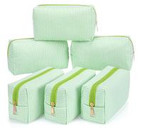 Sanwuta Pcs Seersucker Cosmetic Bags Bulk Striped Zippered, Green, 18 x 10 x 7 cm / 7.09 x 3.94 x 2.76 inch, Seersucker
