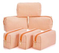 Sanwuta Pcs Seersucker Cosmetic Bags Bulk Striped Zippered, Orange, 18 x 10 x 7 cm / 7.09 x 3.94 x 2.76 inch
