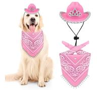 Sanwuta Pet Cowboy Costume Accessories Halloween Costumes for Dog Cat Pet Pink Cowboy Hat and Bandana Scarf West Dog Accessories for Puppy Kitten Party Festival and Daily Wearing