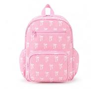 Sanwuta Pink Bow Corduroy Mini Backpack with White Bow Print, Cute Small Daily Bag for Travel, 12l Capacity Fits Standard Folder, 13.7" Height