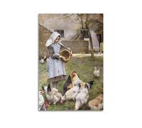 SANWYA Walter Frederick Osborne-Feeding The Chickens, 1885 Decorative Painting Print Canvas Wall Art Living Room Bedroom Posters Painting 12x18inch(30x45cm)