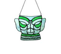 Sanxingdui Style Stained Glass Window Hanging Suncatchers,Handcrafted Art Glass Mask Decorations Gift for Children's Day, Halloween, Christmas Day. (Green)