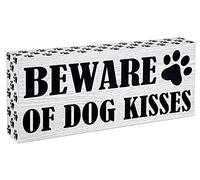 SANY DAYO Home Beware of Dog Kisses 10 x 4 inches Funny Wood Box Sign with Vintage Pet Quotes for Home Office Decor