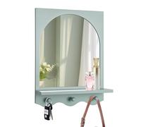SANY DAYO HOME Turquoise 16"x12" Wood Framed Arched Mirror with Shelf and 3 Hooks, Wall Mounted Decorative Real Glass Hanging Mirror for Entryway, Bathroom, Bedroom, Laundry Room