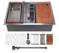 SANYCASA 32" x 19" x 10" Undermount Stainless Steel Single Bowl Kitchen Sink with Accessories and Integrated Ledge - 10 Inch Depth
