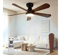 SANYCASA 42 inch LED Ceiling Fans with Lights Remote for Bedroom Kitchen Living Room Plug in Ceiling Fan Dimmable Timer Flush Mount 6 Speed Memory Function Quiet Ceilling Fan, Black