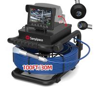 Sanyipace Sewer Camera 30m, 17mm Pipe Inspection Camera with Adjustable Light, DVR & Audio Recorder, 5600mAh Battery, 1000TVL Drain Borescope Plumbing, Included 16GB Card