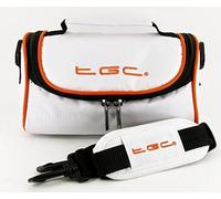 Sanyo VPC-SH1EXBK Xacti SH1 Camera Case Bag by TGC ® with shoulder strap and Carry Handle (Cool White With Hot Orange Trims)