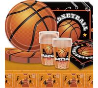 SANYUANHE 61 Pcs Basketball Party Tableware, Sports Theme Basketball Birthday Decoration, Kids NBA Basketball Tableware Set Includes Plates, Cups, Napkins and Tablecloth Serves 20th