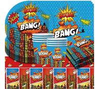 SANYUANHE City Heroes Birthday Plate Set, 20 People Party Tableware, Boys Birthday Parties and Girls' Birthday Parties as Decoration, Paper Plates, Cups, Napkins, Tablecloths