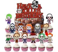SANYUANHE Pack of 25 Halloween Cake Decorations, Horror Clown Scary Party Scary Killer Clown Cupcake Toppers for Anniversaries, Children's Birthday, Weddings and Halloween Theme Parties