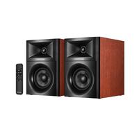 Sanyun SW205 2.0 Bookshelf Speakers, Room-Filling Expanded Stage, Dual-DSP | 24bit DAC, Bluetooth 5.4/Optical/AUX, 80W 4" 10cm Glass Fiber Woofer & 20mm Silk Dome Tweeter, RF Remote, MDF (Pair, Red)