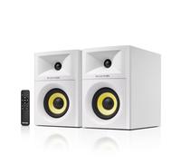 Sanyun SW205 2.0 Bookshelf Speakers, Room-Filling Expanded Stage, Dual-DSP | Built-in 24bit DAC, Bluetooth 5.4/Optical/AUX, 80W 4" Glass Fiber Woofer & Silk Dome Tweeter, Wireless RF Remote (Pair,White)