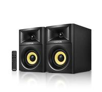 Sanyun SW205 4" 80W Powered Bookshelf Speakers - 2.0 Active HiFi for Home Studio & Entertainment - Enhanced 3D Soundstage - with 360° Remote Control - Bluetooth 5.4/Optical/AUX (Pair, Black)