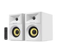 Sanyun SW205 4" Bookshelf Speakers | Immersive HiFi Audio with Virtual Surround | Flagship DAC/DSP Engine | Geometric Diffusion Cabinet | 80W, Bluetooth 5.4/Optical/AUX Inputs, Wireless Remote, White