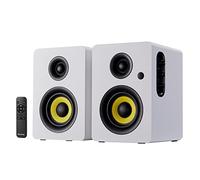 Sanyun SW206 4” HiFi Bookshelf Speakers with Studio Mode, 80W Active, Bluetooth 5.4/Optical/Coaxial/TRS/Aux/24bit DAC USB, for Turntable TV PC Desktop, MDF Cabinet, Remote Control, White